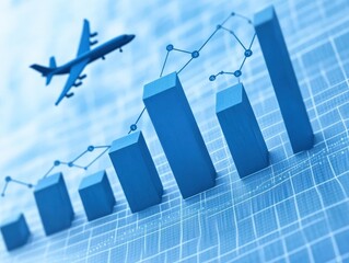 A graphic representation of growth with an airplane, symbolizing transport and business trends.