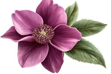 Delicate Pink Hellebore Bloom with Lush Green Foliage, Springtime Beauty Plant Macro Image White    