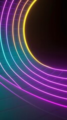 Abstract neon lines create a dynamic, futuristic background with a sense of depth.