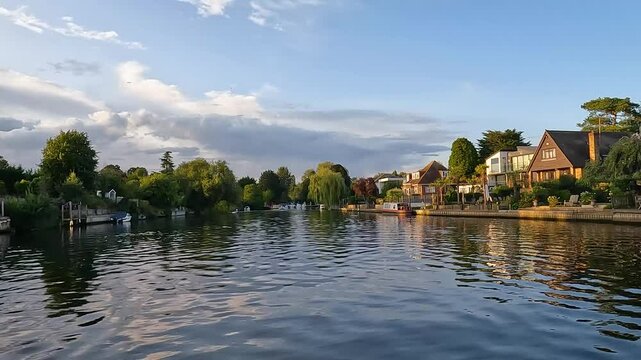 Family cruising on Thames River admiring the beauty of nature. England. Area between Staines and Windsor September 13 2024 England. 