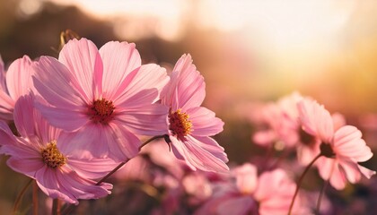 Fototapeta premium delicate pink flowers macro summer glow