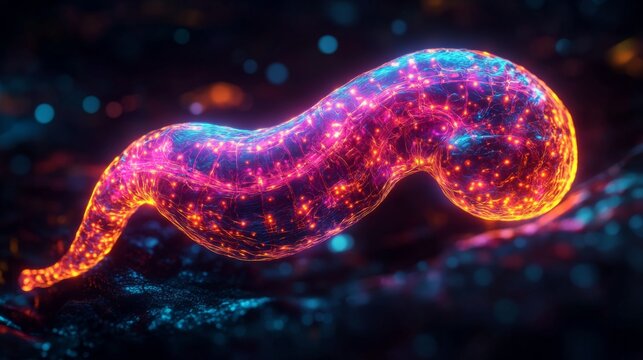 A Vibrant neon pancreas glowing brightly