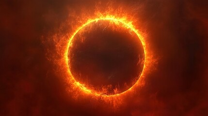A glowing ring resembling a solar eclipse against a dark, cloudy background.