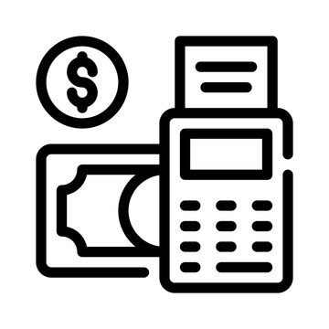 black and white payment terminal and money clip art preview