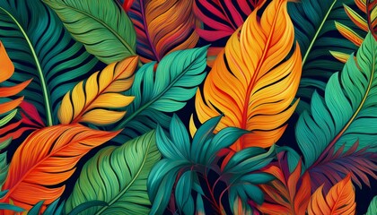 Fototapeta premium vibrant tropical leaves seamless pattern