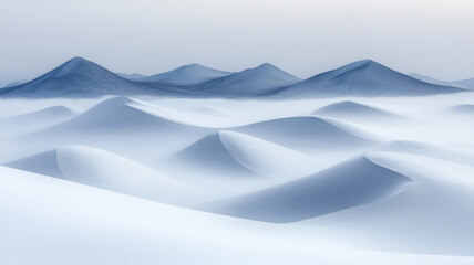 Fototapeta premium Fog in Nature Themed, Soft, rolling hills of white sand create serene, misty landscape