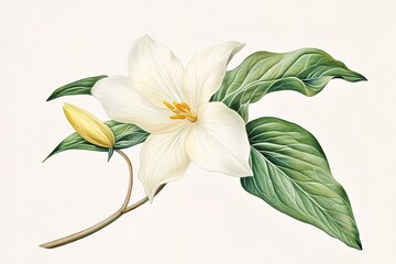 Fototapeta premium Elegant Trillium Floral Artwork: Yellow Accents, Botanical Illustration, Spring Bloom, Nature 