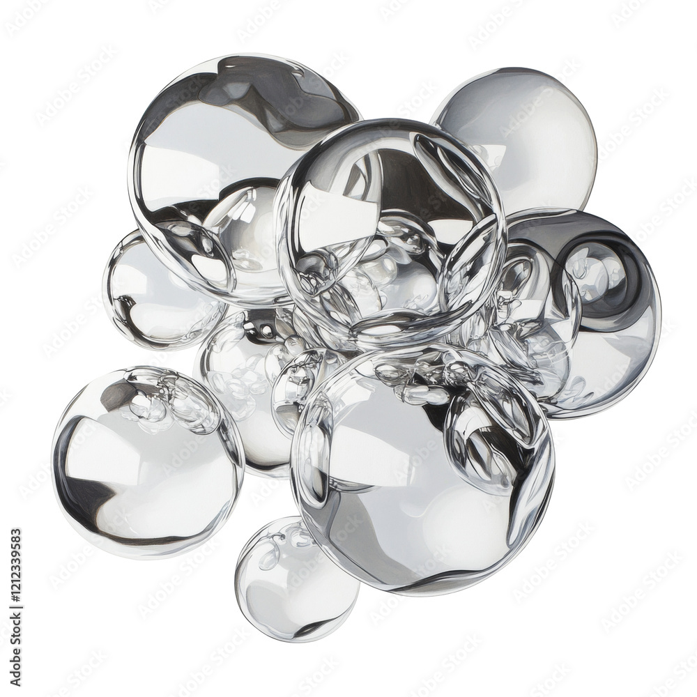 Aufkleber the image shows a cluster of translucent, reflective spheres in shades of grey and white against a p