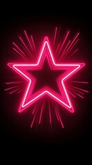 A glowing pink neon star with radiating lines on a dark background.