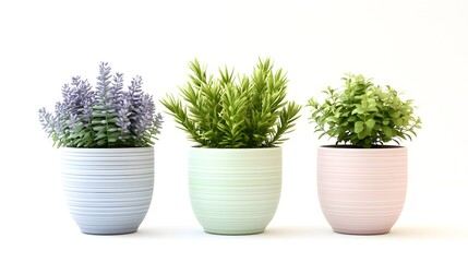 Potted Succulent Plants on White Background with Minimal Styling