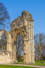 York, Yorkshire, England, UK: Ruins of Saint Mary's Abbey  ruins of medieval gothic church © PhotoFires