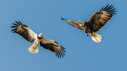 Fototapeta premium Majestic Eagles in Flight Soaring Through a Clear Blue Sky