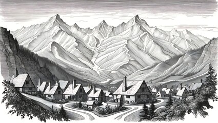 Serene Mountain Village: A Picturesque Landscape