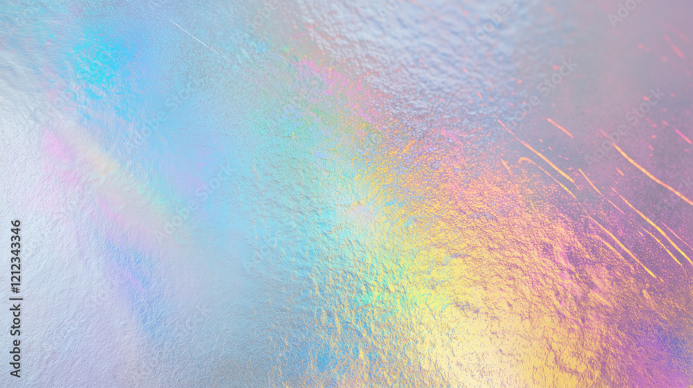 Aufkleber Abstract colorful gradient background transitioning smoothly from soft blue to pastel pink with vibrant green and yellow tones in the center. Grainy texture resembling film photography adds depth and 