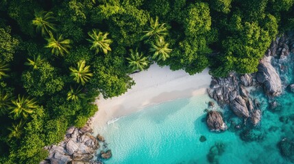 Fototapeta na wymiar Tropical beach with white sand and turquoise water, top view.