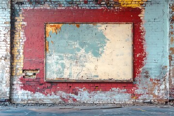 Peeling Paint on a Rusty Metal Frame Against a Brick Wall