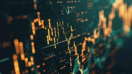 Abstract money growth with digital binary codes forming a rising chart