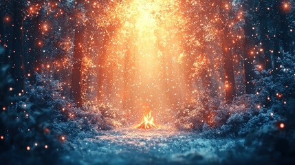 Enchanted Winter Forest: A Magical Firelight Scene