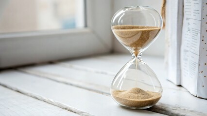 Miniature hourglass on a white background