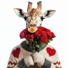 Studio setting with whimsical giraffe and roses photography