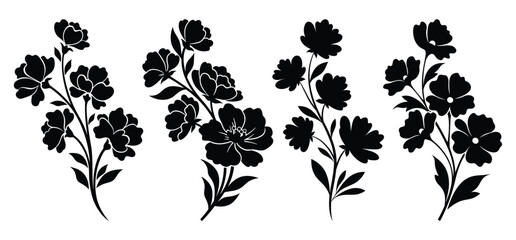 A black and white beautiful spring flower collection vector and silhouette