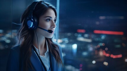 A photo of a girl with a headset offering solution