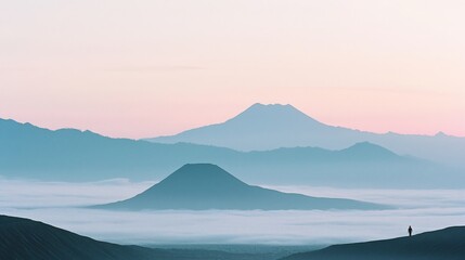 Serene View of Mount Bromo at Dawn with Mist Layers