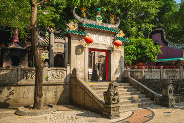 A ma temple located at Sao Lourenco, Macau, Macao, China. Translation: "A Ma Temple", "Kindness spreads throughout the universe", "Grace nourishes all the people"