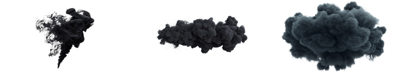 PNG file featuring smooth, cut-out black cumulus clouds with a special effect 3D rendering