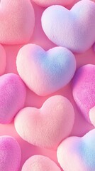 Fototapeta premium Soft and fluffy hearts in pastel colors, soft romantic Valentine's Day background, love symbol wallpaper
