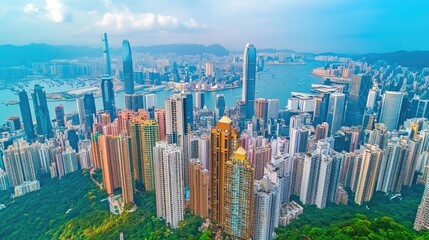Fototapeta premium Hong Kong skyline business office building at Hong Kong harbor city center.