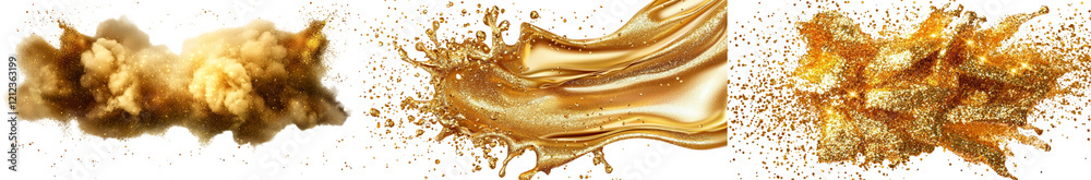 Aufkleber golden dust and light bokeh create a gold glitter splash background that shimmers with fine, shiny p