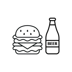 Beer drink and hamburger food icon with a sleek and modern flat design