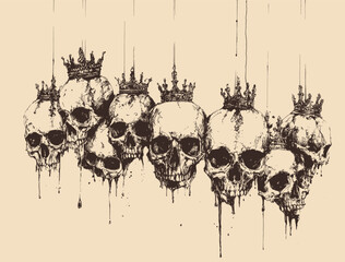 Editable Skull with Thorns a Crown of Roses Vector