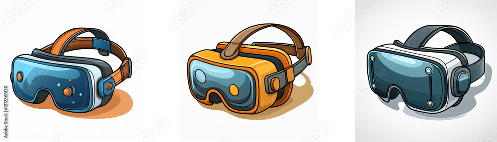 Poster Three virtual reality headsets in various colors and styles are shown.  Each headset has a unique design and color scheme, suggesting different models or brands.