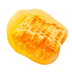 Golden Honeycomb with honey syrup isolated on white background. Honey creative layout. Package design elements
