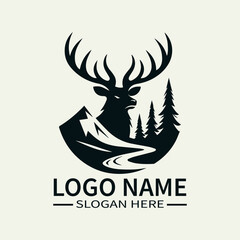 Elk Creek Logo Design, Mountain Stream Logo, Wildlife River Logo