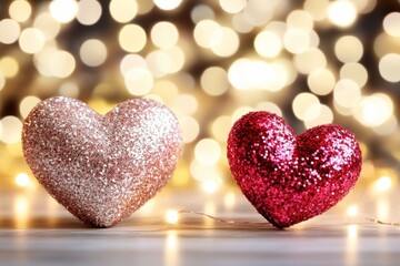 Fototapeta premium Sparkling Glitter Hearts Romantic Valentine Decor