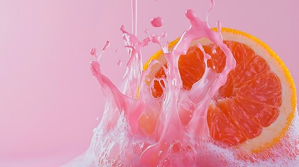 Fototapeta premium Pink grapefruit juice splash, vibrant background, refreshing drink