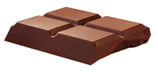 Luxury broken chocolate bar piece isolated on white background. Chocolate chunks Top view. Flat lay