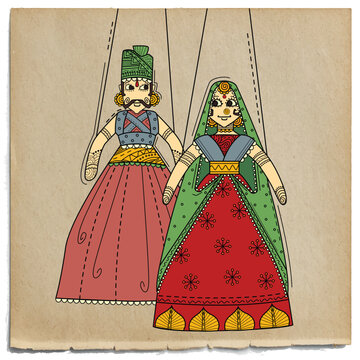 vector illustration of desi (indian) art style rajasthani puppet.
