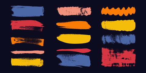 Colorful Grunge Brush Strokes and Lines. Creative brush lines with rough edges. Abstract freehand doodle line borders. Highlight splashes