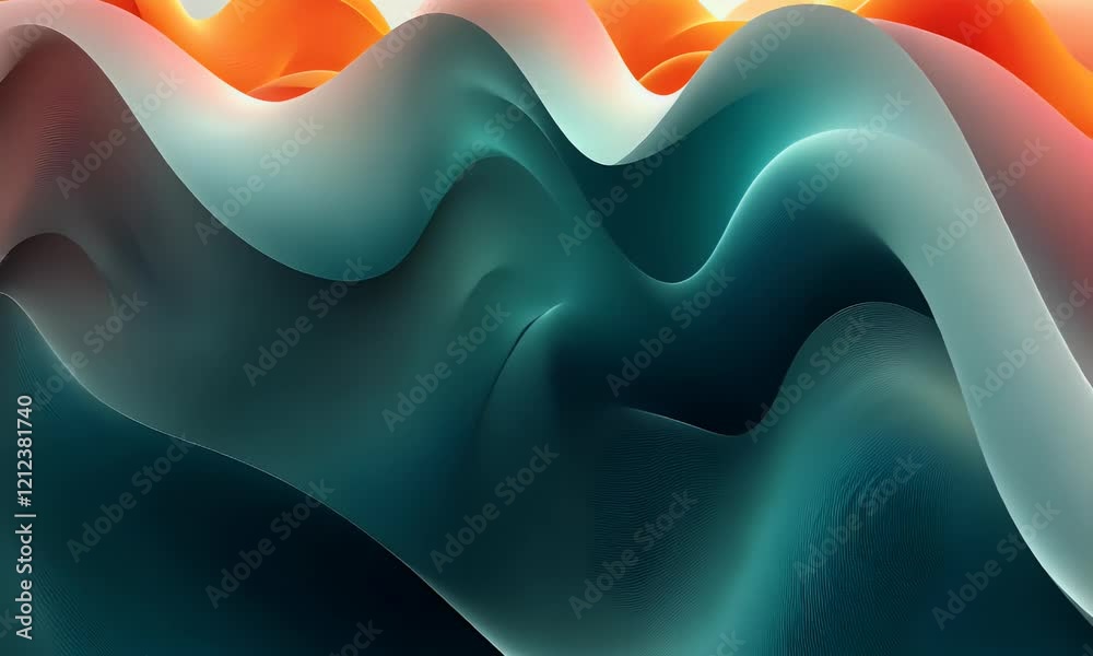Wall mural abstract waves of vibrant colors undulate in a serene landscape, creating a visually captivating sce