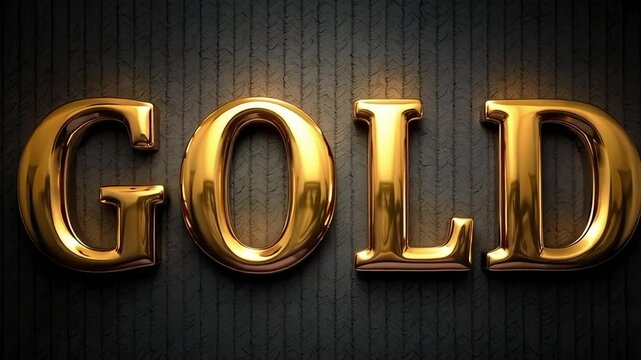 Glossy golden "GOLD" letters with a reflective effect, set on a rich, textured dark backdrop