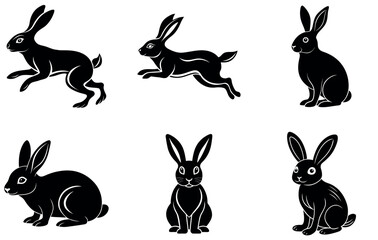 Elegant Rabbit Silhouettes Collection &ndash; 6 Black Rabbit Designs in Various Poses