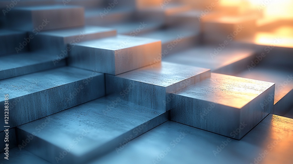 Poster Abstract metallic cubes, geometric pattern, 3D rendering.