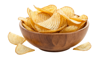  Delicious potato chips in a wooden bowl png