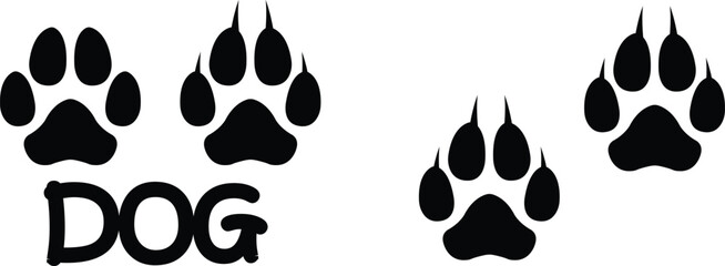 Dog paw print design flat and line icon set. Black vector collection isolated on transparent background. Footprint pet step symbol for animal zoo, vet logo element apps and websites.