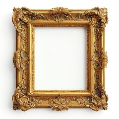 A carved gilded picture frame isolated on a white background