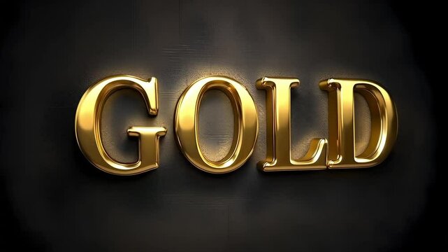Three-dimensional "GOLD" text in a shiny golden font, illuminated against a dark, textured background